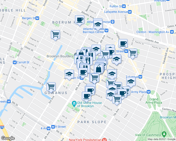 map of restaurants, bars, coffee shops, grocery stores, and more near 649 Degraw Street in Brooklyn