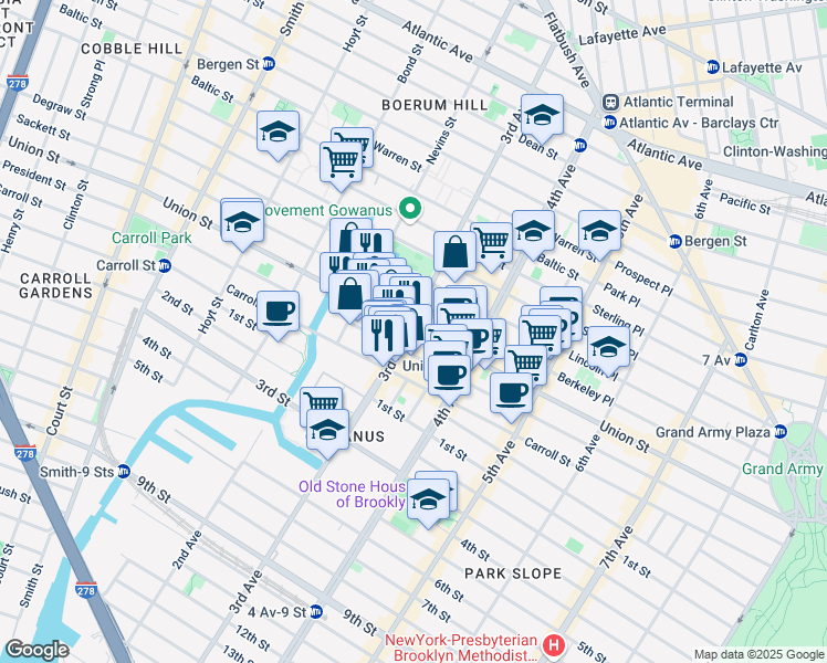 map of restaurants, bars, coffee shops, grocery stores, and more near 546 Union Street in Brooklyn