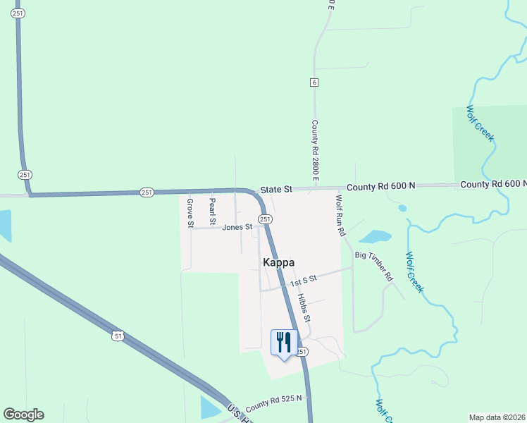 map of restaurants, bars, coffee shops, grocery stores, and more near Hibbs Street in Kappa