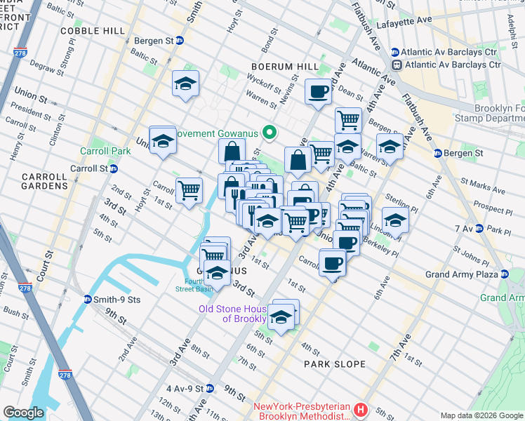 map of restaurants, bars, coffee shops, grocery stores, and more near 546 Union Street in Brooklyn