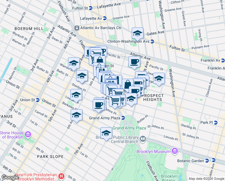 map of restaurants, bars, coffee shops, grocery stores, and more near 631 Carlton Avenue in Brooklyn