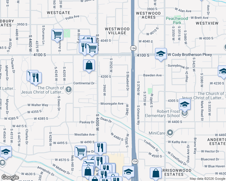 map of restaurants, bars, coffee shops, grocery stores, and more near 4263 South 3920 West in West Valley City
