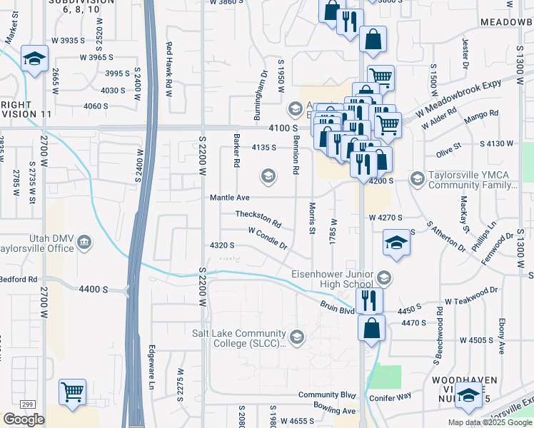 map of restaurants, bars, coffee shops, grocery stores, and more near 1998 Theckston Road in Salt Lake City