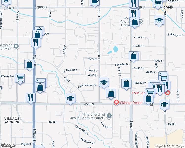 map of restaurants, bars, coffee shops, grocery stores, and more near 463 Doreen Street in Millcreek