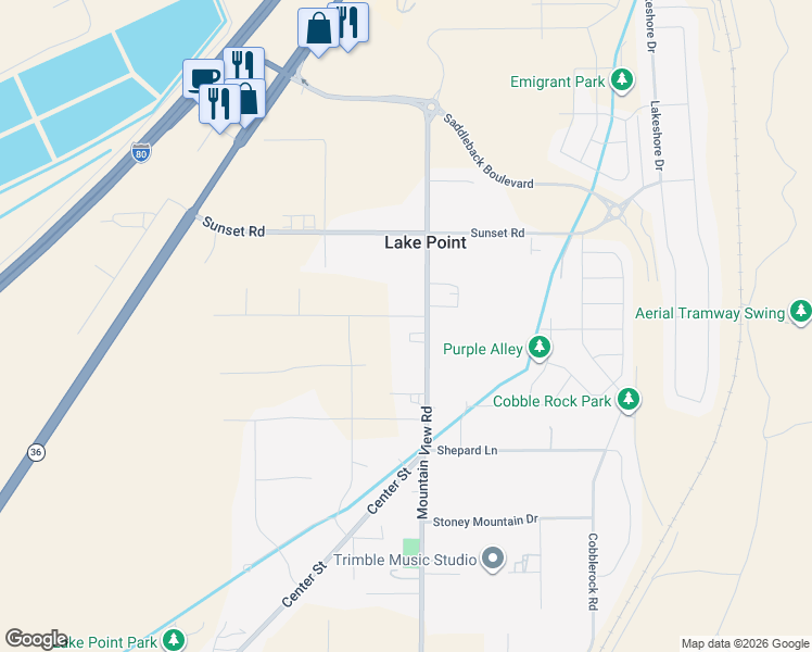 map of restaurants, bars, coffee shops, grocery stores, and more near 8201 Mountain View Road in Lake Point