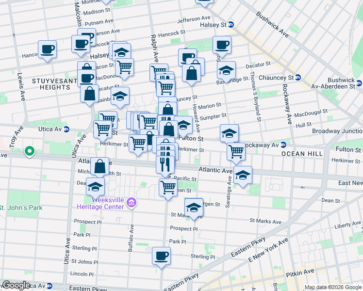 map of restaurants, bars, coffee shops, grocery stores, and more near in Brooklyn