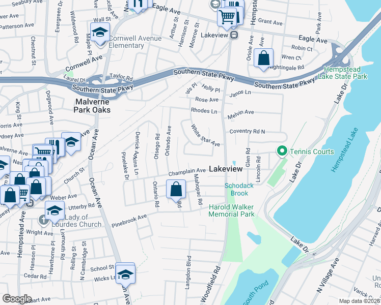 map of restaurants, bars, coffee shops, grocery stores, and more near 473 Barbara Lane in West Hempstead