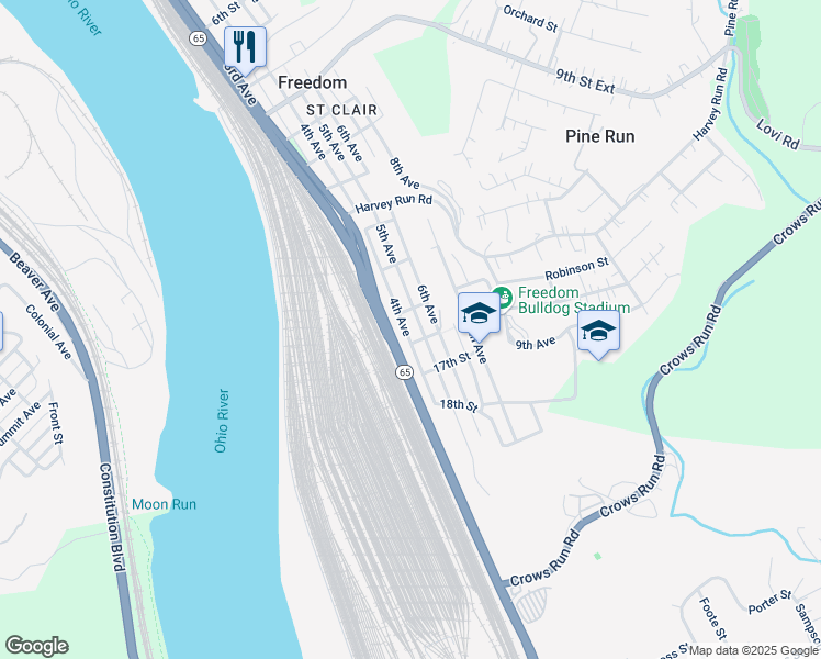 map of restaurants, bars, coffee shops, grocery stores, and more near 1501 4th Avenue in Freedom
