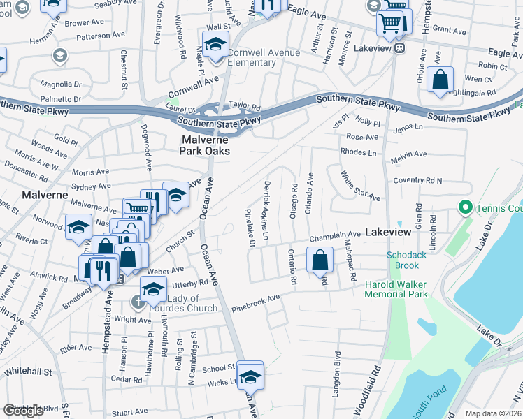 map of restaurants, bars, coffee shops, grocery stores, and more near 926 Derrick Adkins Lane in West Hempstead
