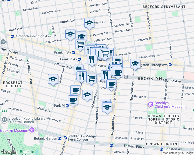 map of restaurants, bars, coffee shops, grocery stores, and more near 1322 Bedford Avenue in Brooklyn