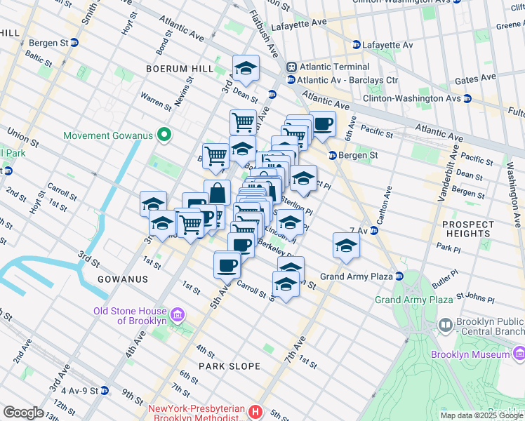 map of restaurants, bars, coffee shops, grocery stores, and more near 398 Douglass Street in Brooklyn