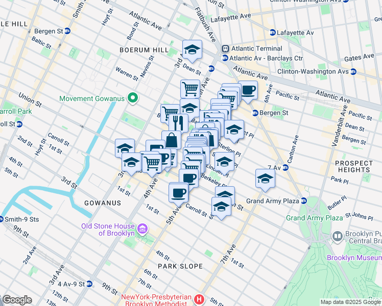 map of restaurants, bars, coffee shops, grocery stores, and more near 398 Douglass Street in Brooklyn