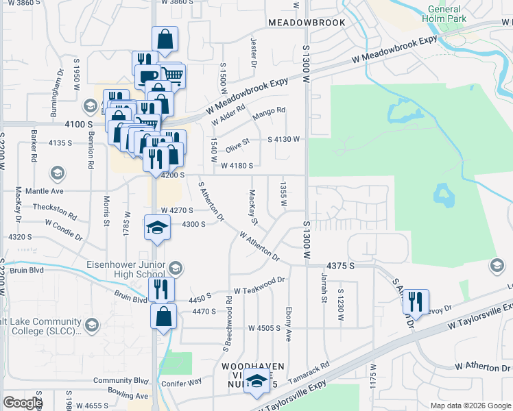 map of restaurants, bars, coffee shops, grocery stores, and more near 4261 Mackay Street in Taylorsville
