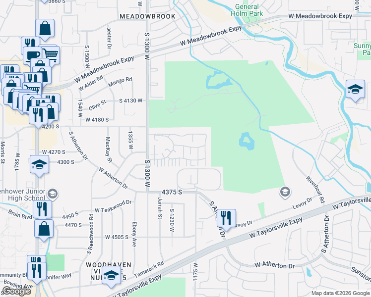 map of restaurants, bars, coffee shops, grocery stores, and more near 4259 Dunmore Court in Taylorsville