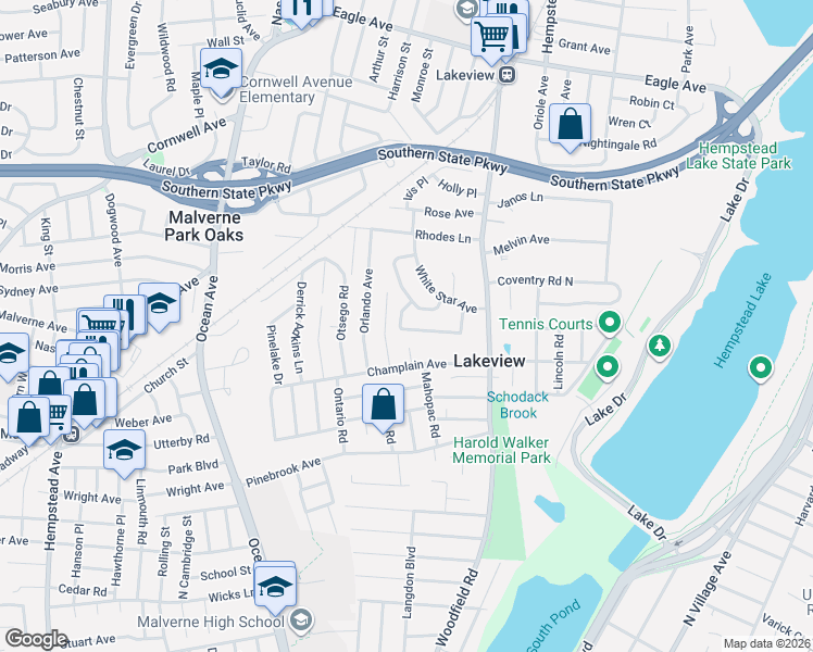 map of restaurants, bars, coffee shops, grocery stores, and more near 473 Barbara Lane in West Hempstead