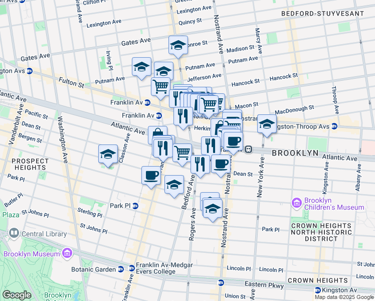 map of restaurants, bars, coffee shops, grocery stores, and more near 1322 Bedford Avenue in Brooklyn