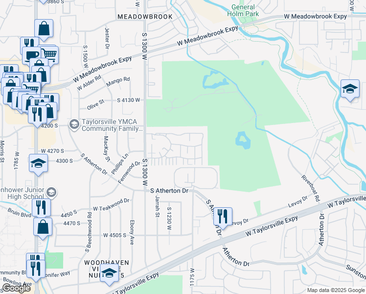 map of restaurants, bars, coffee shops, grocery stores, and more near 4259 Dunmore Court in Taylorsville