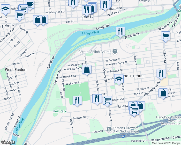 map of restaurants, bars, coffee shops, grocery stores, and more near 833 West Berwick Street in Easton