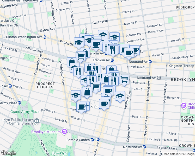 map of restaurants, bars, coffee shops, grocery stores, and more near 1062 Pacific Street in Brooklyn