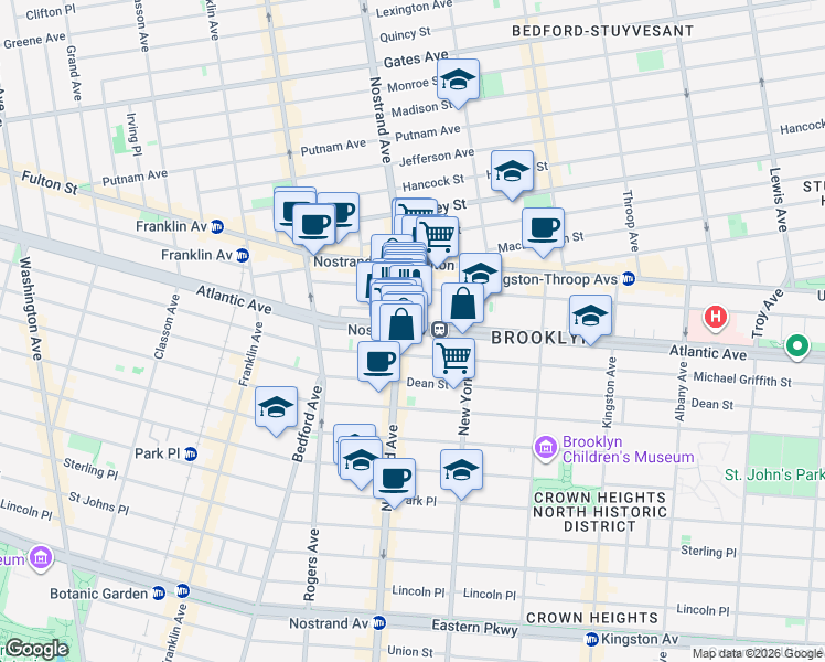 map of restaurants, bars, coffee shops, grocery stores, and more near 1306 Atlantic Avenue in Brooklyn