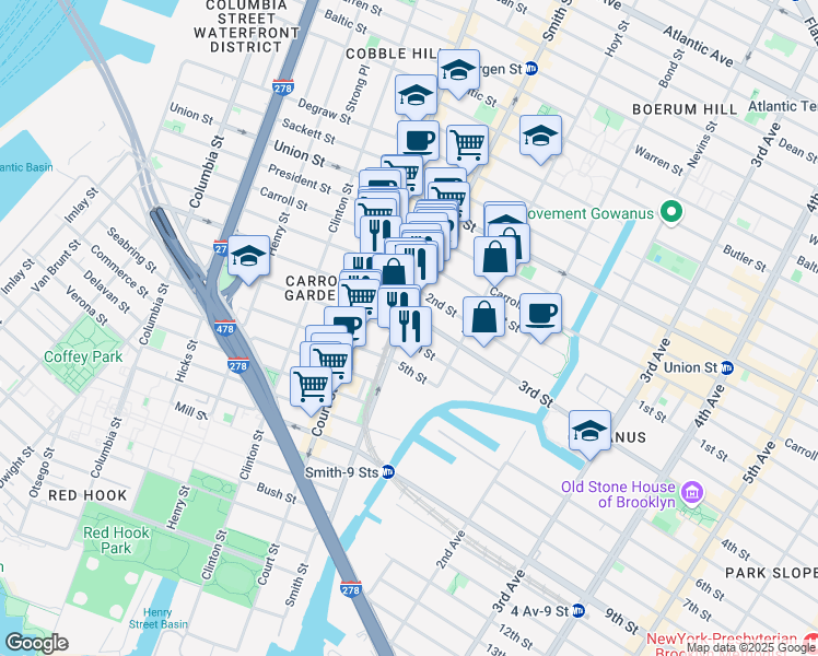 map of restaurants, bars, coffee shops, grocery stores, and more near 395 Smith Street in Brooklyn