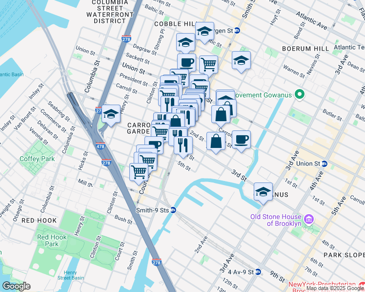 map of restaurants, bars, coffee shops, grocery stores, and more near 21 3rd Street in Brooklyn