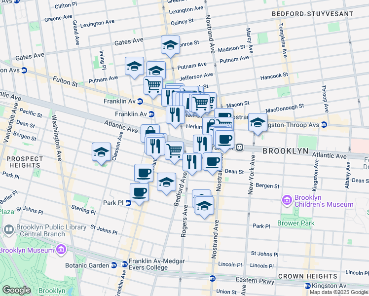 map of restaurants, bars, coffee shops, grocery stores, and more near 1320 Bedford Avenue in Brooklyn