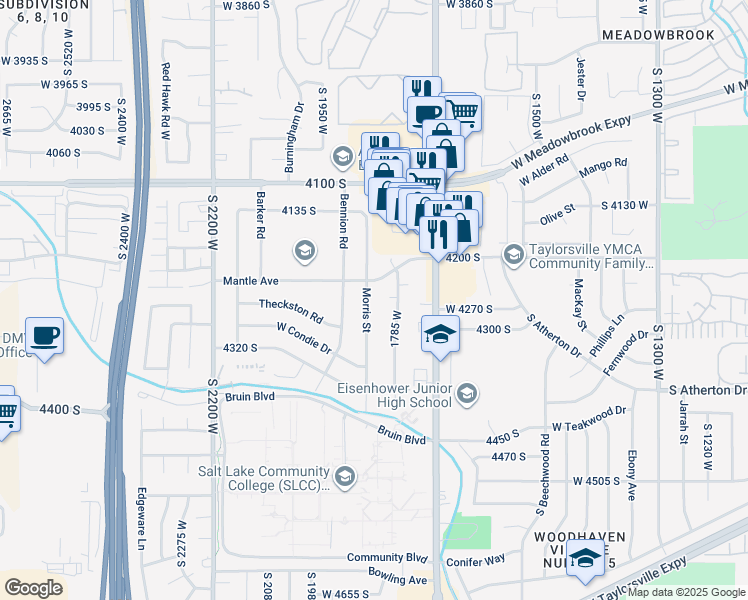map of restaurants, bars, coffee shops, grocery stores, and more near 4257 1855 West in Salt Lake City
