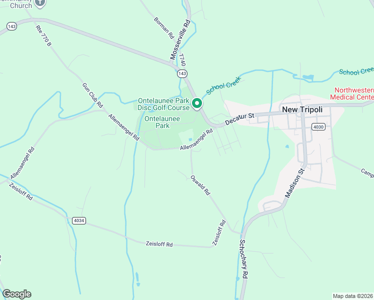 map of restaurants, bars, coffee shops, grocery stores, and more near 6818 Oswald Road in New Tripoli