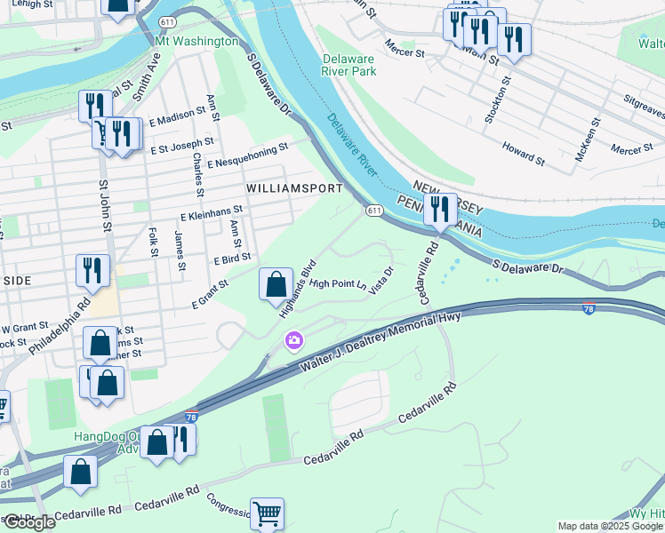 map of restaurants, bars, coffee shops, grocery stores, and more near 109 Vista Drive in Easton