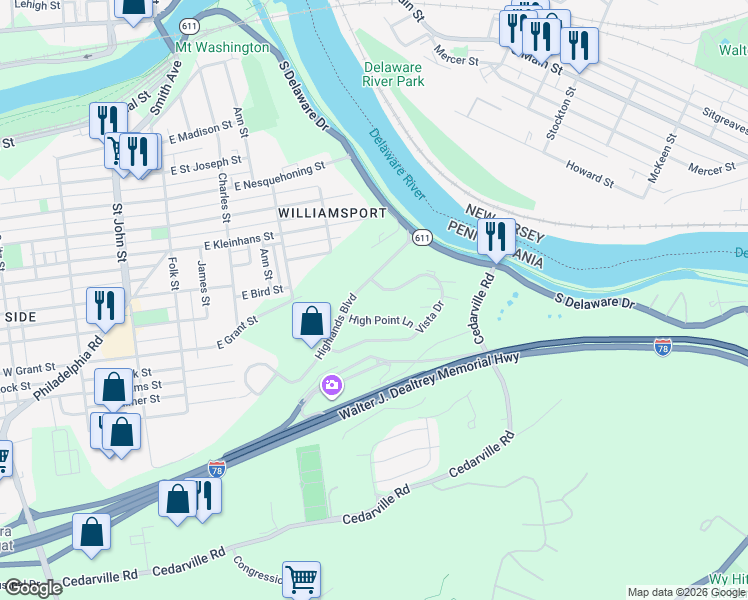 map of restaurants, bars, coffee shops, grocery stores, and more near 109 Vista Drive in Easton