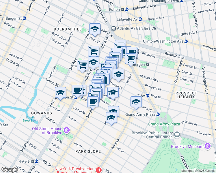 map of restaurants, bars, coffee shops, grocery stores, and more near 19 Saint Johns Place in Brooklyn