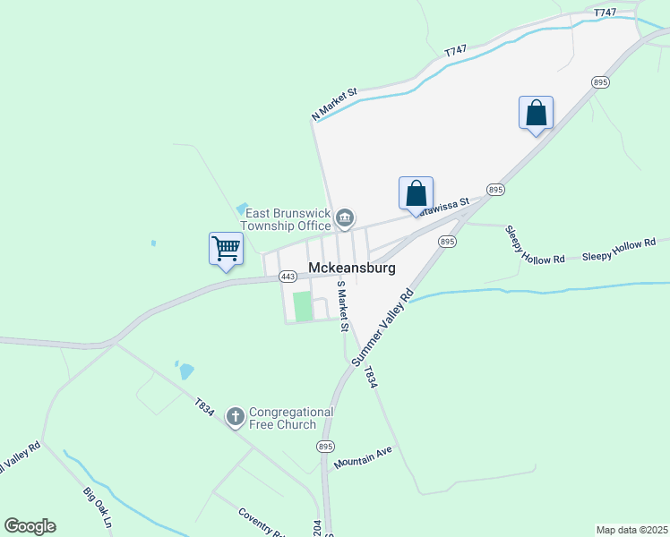 map of restaurants, bars, coffee shops, grocery stores, and more near 1 North Market Street in New Ringgold