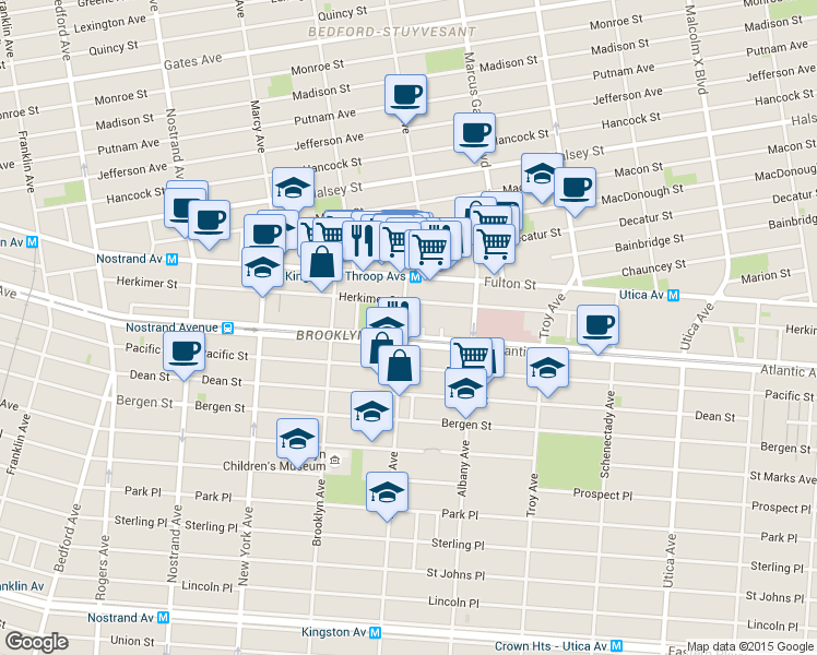 map of restaurants, bars, coffee shops, grocery stores, and more near in Brooklyn