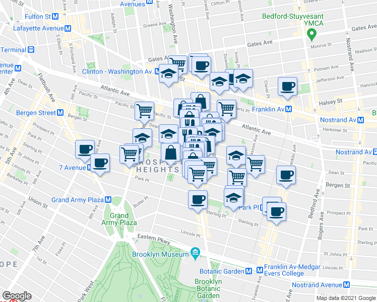 map of restaurants, bars, coffee shops, grocery stores, and more near 751 Bergen Street in Brooklyn