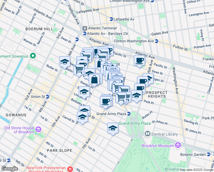 map of restaurants, bars, coffee shops, grocery stores, and more near 114 Prospect Place in Brooklyn