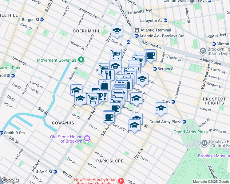 map of restaurants, bars, coffee shops, grocery stores, and more near 398 Douglass Street in Brooklyn