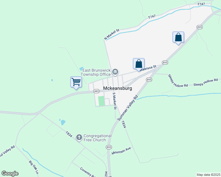map of restaurants, bars, coffee shops, grocery stores, and more near 1 North Market Street in New Ringgold