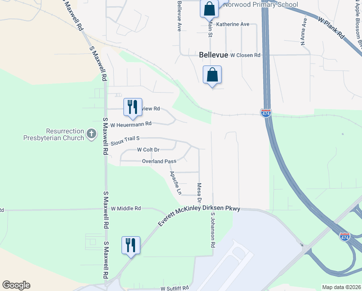 map of restaurants, bars, coffee shops, grocery stores, and more near 5705 West Colt Drive in Peoria