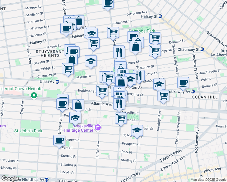 map of restaurants, bars, coffee shops, grocery stores, and more near 919 Herkimer Street in Brooklyn