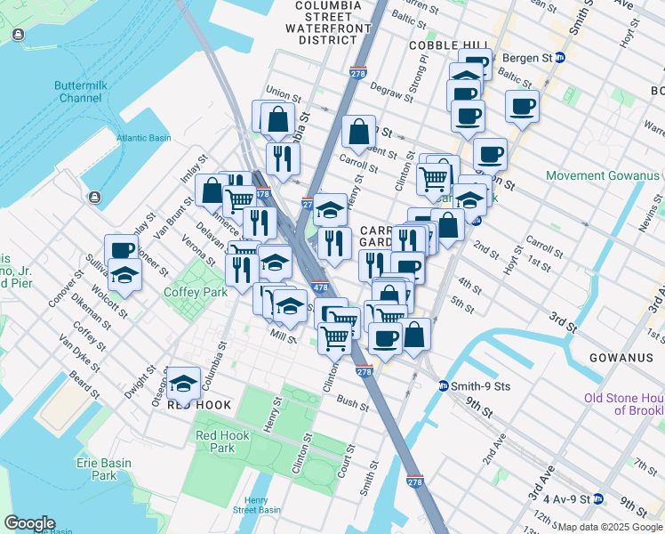 map of restaurants, bars, coffee shops, grocery stores, and more near in Brooklyn