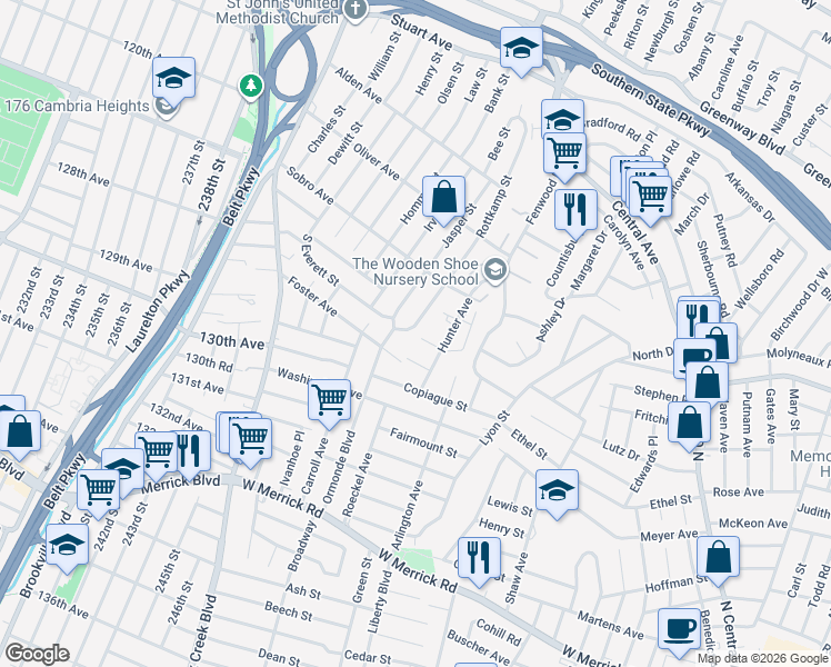 map of restaurants, bars, coffee shops, grocery stores, and more near 1151 Rottkamp Street in Valley Stream