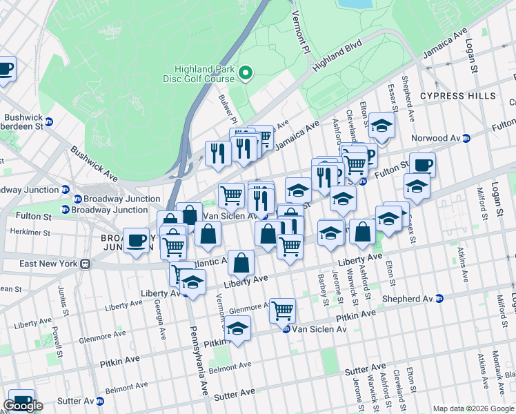 map of restaurants, bars, coffee shops, grocery stores, and more near in Brooklyn