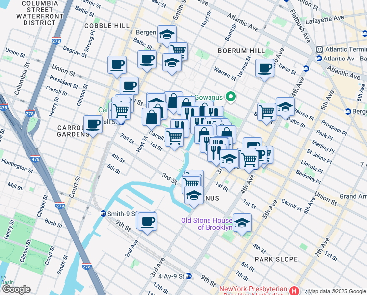 map of restaurants, bars, coffee shops, grocery stores, and more near 395 Carroll Street in Brooklyn