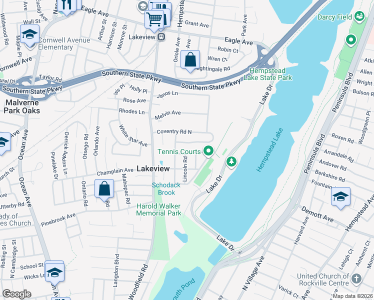 map of restaurants, bars, coffee shops, grocery stores, and more near 21 Carol Street in West Hempstead