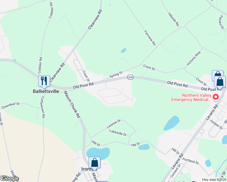 map of restaurants, bars, coffee shops, grocery stores, and more near 2826 Hillcrest Drive East in Coplay