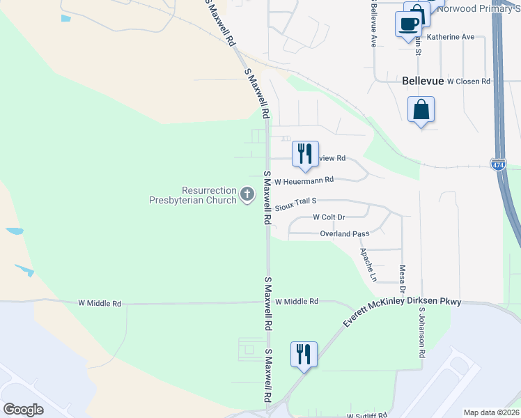 map of restaurants, bars, coffee shops, grocery stores, and more near 6023 Sioux Trail South in Bartonville