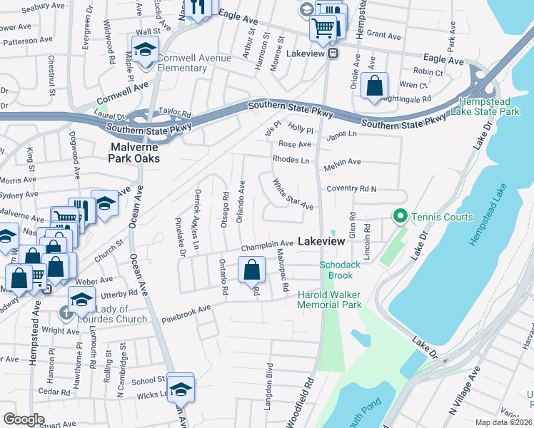 map of restaurants, bars, coffee shops, grocery stores, and more near 473 Barbara Lane in West Hempstead