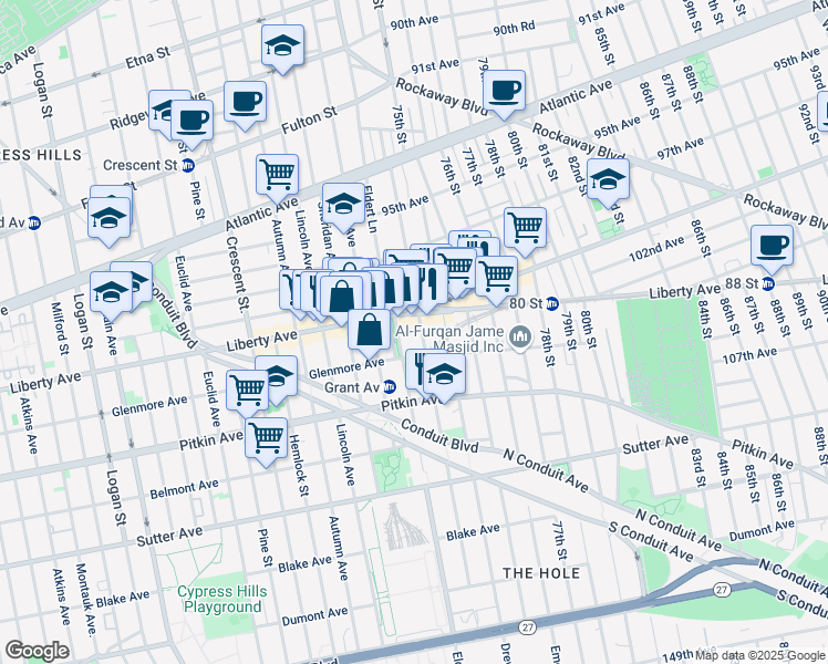map of restaurants, bars, coffee shops, grocery stores, and more near 190 Forbell Street in Brooklyn