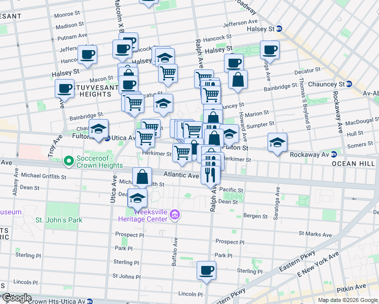 map of restaurants, bars, coffee shops, grocery stores, and more near in Brooklyn